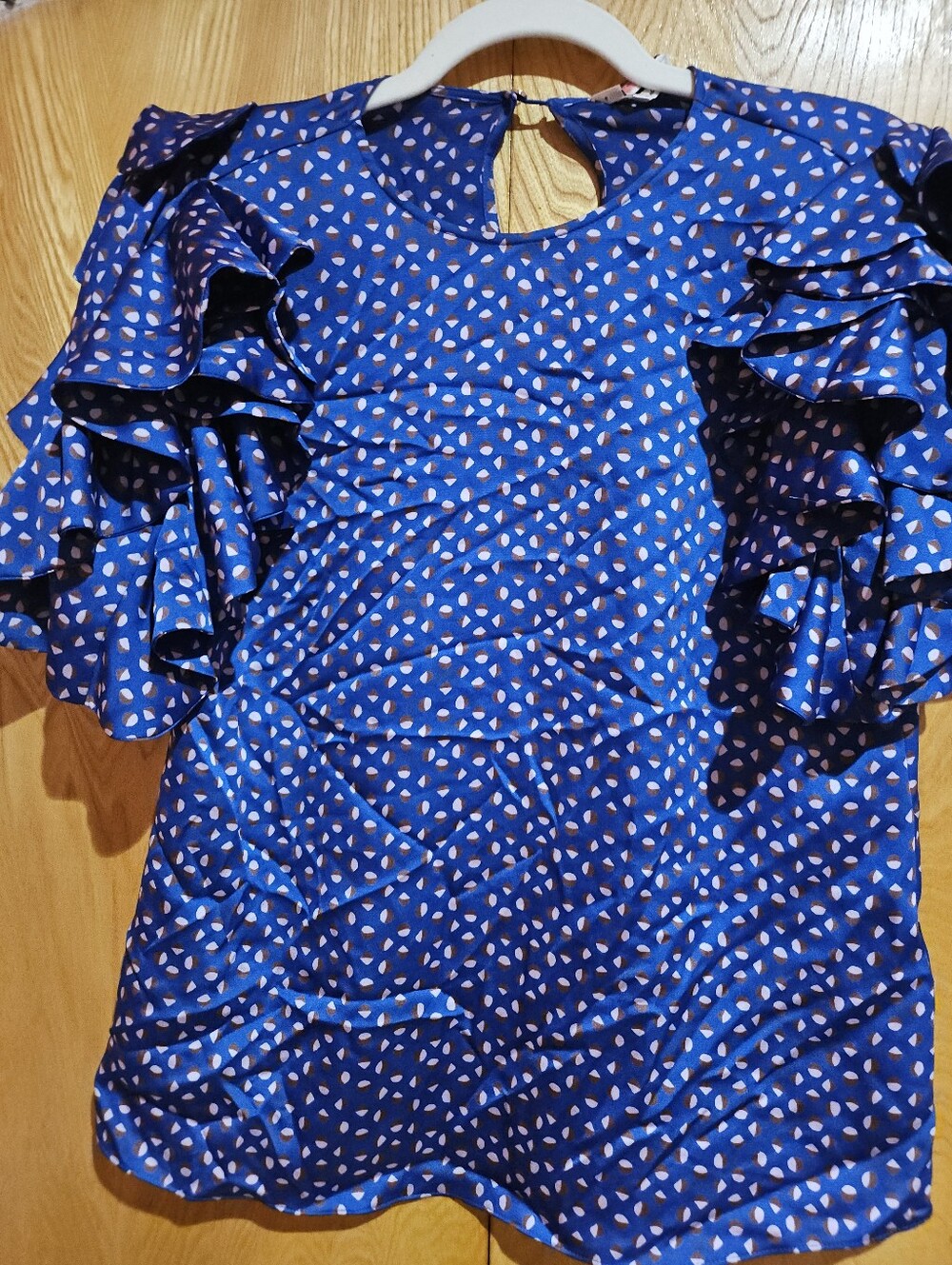 Kate Spade Blue Ruffle Sleeve Dot Print Top